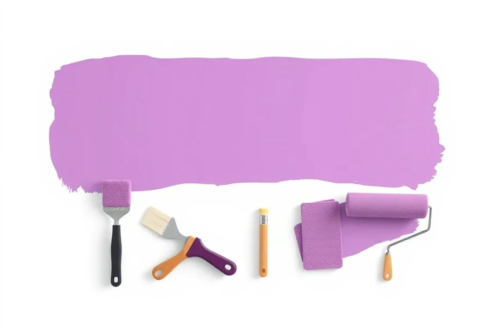 Outils de peinture disposés dans l'ordre des étapes du chantier