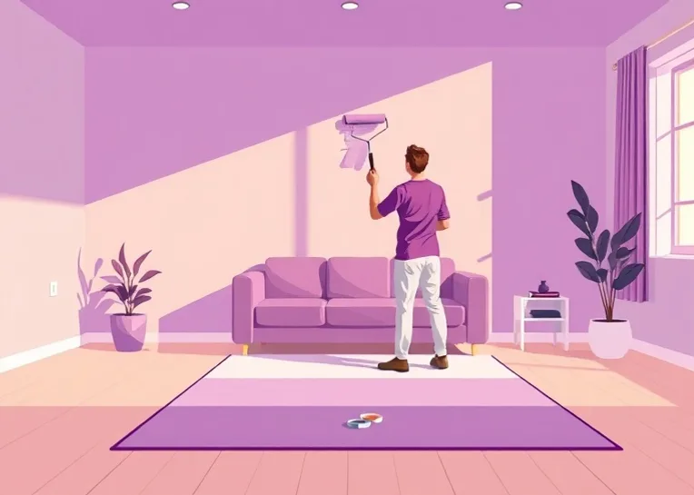 Peintre appliquant la peinture au rouleau sur un mur de salon